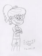 2017 arms_crossed artist:julex93 character:lacy_loud frowning half-closed_eyes looking_at_viewer ocs_only original_character sin_kids sketch smiling solo // 359x475 // 34.6KB