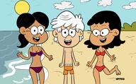 2024 aged_up artist:universepines7102 beach bikini character:lincoln_loud character:ronnie_anne_santiago character:stella_zhau stellonniecoln swimsuit // 4200x2600 // 1.2MB
