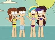 artist:jmx64 character:benny_stein character:luan_loud character:luna_loud character:sam_sharp looking_at_another smiling swimsuit // 3000x2195 // 369.7KB