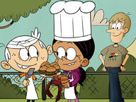 2023 apron artist:admiraldt8 burger character:lincoln_loud character:ronnie_anne_santiago chef_hat cloud commission commissioner:racer-cinema-arts cooking food holding_food holding_object hot_dog looking_at_another ronniecoln smiling spatula sterling_marlin // 1032x774 // 137.4KB