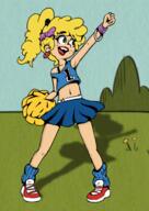 2017 alternate_hairstyle alternate_outfit artist:caencer character:lincoln_loud cheerleader coloring colorist:sleepylars crossdressing earrings hair_bow midriff pom_poms ponytail pose smiling solo // 1392x1960 // 1.5MB