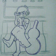 2017 alternate_outfit artist:fromation bus character:luna_loud guitar headphones holding_object instrument legs_crossed logo looking_down phone sitting sketch smiling solo text // 1280x1280 // 563KB
