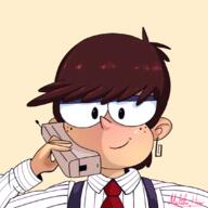2022 artist:malibu_hour character:luna_loud glasses holding_object looking_at_viewer phone smiling solo suit // 1080x1080 // 841.1KB