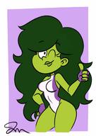 2021 artist:jose-miranda character:she-hulk leotard marvel_comics solo style_parody thick_thighs thumbs_up wide_hips winking // 922x1300 // 80.4KB