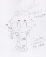 2017 artist:julex93 blushing character:lana_loud character:lincoln_loud dialogue eyes_closed hand_on_head hearts holding_object petting sketch smiling spanish text // 389x483 // 39.2KB