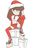 artist:anon334 character:lynn_loud christmas hat looking_at_viewer present santa_hat sitting solo // 1667x2357 // 809.6KB
