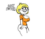 2017 aged_up artist:baryl ass big_ass big_breasts boob_window character:lily_loud cleavage looking_to_the_side smiling solo text thick_thighs // 556x488 // 84KB