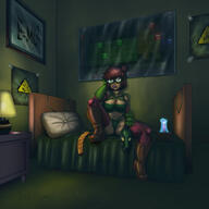2021 aged_up artist:n0jrax bed big_breasts boots character:lisa_loud cleavage condom gas_mask gloves lingerie looking_at_viewer makeup sitting solo spread_legs // 3970x3970 // 5.3MB