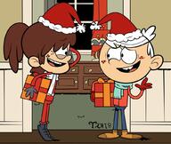artist:taki8hiro character:lincoln_loud character:lynn_loud holding_object looking_at_another lynncoln present smiling winter_clothes // 1024x863 // 94.7KB