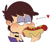 2016 artist:scobionicle99 blushing character:luna_loud coloring eating half-closed_eyes heart hot_dog looking_at_viewer solo tagme tongue_out // 1280x1082 // 515KB