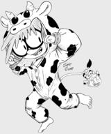 2021 alternate_outfit artist:jumpjump au:pocket_louds barefoot character:lincoln_loud character:lisa_loud costume cow_print feet looking_at_viewer onesie smiling // 1500x1800 // 1.0MB