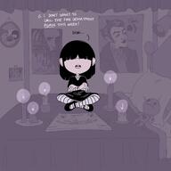 2017 artist:asklucyloud bed blanket candle character:edwin character:lucy_loud comic dialogue doll pillow poster sitting solo text // 1280x1280 // 518KB