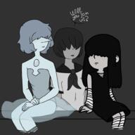 2017 artist:monadevona character:blue_pearl character:lucy_loud crossover dialogue hand_on_thigh hands_support looking_at_another open_mouth sitting steven_universe text yandere_simulator // 1000x1000 // 209KB