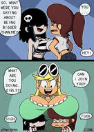 2024 artist:garabatoz breast_envy breast_expansion breasts_to_breasts character:leni_loud character:lucy_loud character:lynn_loud comic dialogue freckles looking_down smiling // 1003x1416 // 286KB
