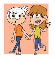 2019 artist:lizzyaster character:lincoln_loud character:paige feet hand_holding looking_at_another open_mouth paigecoln raised_eyebrow simple_background smiling walking // 493x510 // 36.8KB