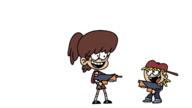 2016 animated artist:dancingnerdking character:lana_loud character:lynn_loud gun looking_at_another open_mouth smiling // 1280x720 // 1.9MB