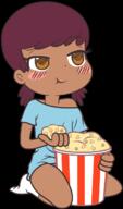 2016 artist:phee blushing character:brown_qt eating holding_food on_knees popcorn transparent_background // 740x1262 // 301KB