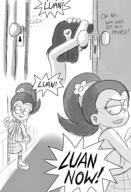 2016 artist:jumpjump character:luan_loud character:lucy_loud comic comic:the_loud_comic dialogue half-closed_eyes hands_behind_head looking_back rear_view sketch sweater text // 1300x1900 // 1.2MB