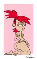 2020 artist:jose-miranda ass barefoot big_ass bikini cartoon_network character:frankie_foster feet foster's_home_for_imaginary_friends half-closed_eyes looking_back on_knees pose solo style_parody swimsuit thick_thighs wide_hips // 1000x1600 // 354.0KB