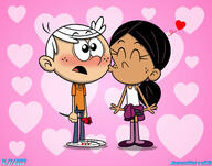 2022 artist:jamesmerca50 blushing character:lincoln_loud character:ronnie_anne_santiago cheek_kiss eyes_closed flower hearts kiss open_mouth ronniecoln unusual_pupils valentine's_day // 1280x1005 // 141KB
