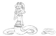 2016 animal artist:duskull character:leni_loud fangs hand_on_mouth lamia looking_down monster_girl open_mouth sketch smiling snake solo // 594x382 // 63KB