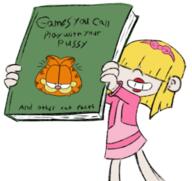 book character:garfield character:lucy_loud holding_object pigslut smiling // 477x450 // 136KB