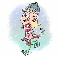 2016 aged_up artist:teatimewithdragons character:leni_loud gloves hat ice_skates ice_skating looking_up open_mouth scarf smiling solo winter_clothes // 1024x1024 // 82KB