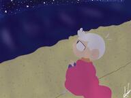 artist:jishushiken beach blanket character:lincoln_loud looking_up night sitting solo stars // 1600x1200 // 82KB