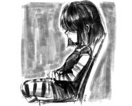 2016 artist:jcm2 black_and_white blushing chair character:lucy_loud sitting solo // 1280x1024 // 593KB