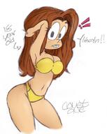 ! 2016 aged_up alternate_hairstyle artist:comet0ne big_breasts blushing bra character:luan_loud coloring colorist:scobionicle99 dialogue hair_down hands_behind_head luancoln panties pov solo tagme text thick_thighs underwear // 1280x1610 // 1.3MB