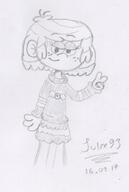 2017 artist:julex93 character:lupa_loud half-clsoed_eyes hand_gesture looking_at_viewer ocs_only original_character peace_sign sin_kids sketch smiling solo // 367x547 // 43.3KB