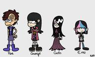 2017 alternate_hairstyle alternate_outfit arms_crossed artist:kludi character:haiku character:lucy_loud character:luna_loud character:maggie group half-closed_eyes hand_on_hip hands_behind_back lineup multicolored_hair text // 5000x3000 // 1.3MB