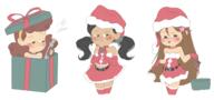 2016 alternate_hairstyle alternate_outfit artist_request background_character blushing character:cookie_qt character:cristina character:ronnie_anne_santiago christmas christmas_dress christmas_outfit gift gloves holding_object lineup looking_at_viewer pigtails santa_dress santa_hat smiling thigh_highs tongue_out // 1280x597 // 287KB