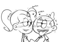 2016 artist:dipper blushing character:lincoln_loud character:luan_loud crossed_eyes hearts looking_at_another luancoln sitting sketch text tongue_out // 494x354 // 40KB