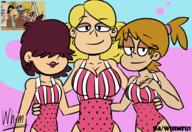 2020 alternate_outfit artist:whimfu1 background_character big_breasts character:leni_loud character:mall_qt character:mazzy character:whitney cropped one_piece_swimsuit swimsuit // 1000x687 // 413KB