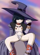 2021 alternate_outfit artist:kazecloud character:lucy_loud cleavage cloak cosplay flat_chest rock sitting slutgirl solo spread_legs witch witch_hat // 1691x2340 // 1.4MB