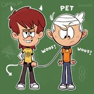 artist:dipper chandcoln character:chandler_mccann character:lincoln_loud collar leash looking_at_viewer // 730x730 // 376KB