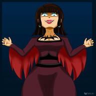 2021 alternate_outfit artist:julex93 big_breasts character:kate_bernardo cleavage costume fangs frowning grin half-closed_eyes halloween looking_at_viewer open-mouth pose smiling solo tagme vampire wide_hips // 2200x2200 // 1.2MB