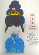 alternate_outfit character:lucy_loud dress earrings japanese smiling solo text tiara westaboo_art // 2902x4096 // 923KB