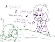 aged_down artist:trillhouse bed character:lemy_loud character:lyra_loud dialogue half-closed_eyes lemyra looking_at_another ocs_only on_knees original_character pillow sin_kids singing sleeping // 750x572 // 208.0KB