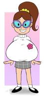 2017 artist:godalmite blushing character:luan_loud character:mabel_pines character:tootie_carter fairly_oddparents fusion gravity_falls huge_breasts looking_at_viewer smiling solo // 800x1721 // 357KB