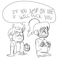 2016 artist:cr0nu5 character:lincoln_loud character:lynn_loud dialogue game_controller holding_object lynncoln shocked sketch text yelling // 1026x1032 // 233KB