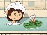 2019 animated artist:jumpjump au:pocket_louds bath boat character:lincoln_loud character:lisa_loud chibi smiling wet // 400x300 // 1.8MB