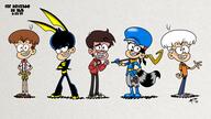 2019 alternate_hairstyle alternate_outfit animal_tail arms_crossed artist:gl!b character:ace_bunny character:lane_loud character:marco_diaz character:sly_cooper clothes_swap cosplay dyead_hair fist group hairstyle_swap half-closed_eyes hand_gesture hands_on_hips holding_object lineup looking_at_viewer loonatics_unleashed looney_tunes parody pose raised_eyebrow shadow slyraccoon smiling star_vs_the_forces_of_evil text video_game waving // 1920x1080 // 1.8MB