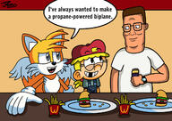 artist:jake-zubrod character:hank:hill character:lana_loud character:tails_the_fox crossover food king_of_the_hill looking_at_another sonic_the_hedgehog // 1280x906 // 203.1KB