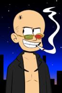 2016 artist:scobionicle99 character:spider_jerusalem cigarette coloring edit looking_to_the_side smiling smoke smoking solo style_parody transmetropolitan // 670x1000 // 86.2KB