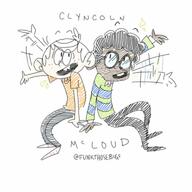 2017 artist:funkthosebugs character:clyde_mcbride character:lincoln_loud hand_gesture looking_up open_mouth sitting smiling text waving // 768x768 // 57KB