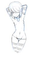 2017 artist:amonzone character:lucy_loud hair_apart hands_behind_head looking_at_viewer nipples panties pose sketch small_breasts smiling solo thigh_highs underwear // 600x849 // 175.1KB