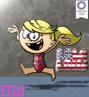 alternate_outfit artist:fanstheloudhouse character:lola_loud gymnastics leotard olympic_games running smiling solo source_request // 1000x1100 // 144KB