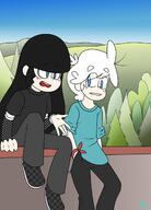 2021 aged_up artist:ezeroblack32 blushing character:lincoln_loud character:maggie hand_support hands_in_pockets looking_to_the_side maggiecoln open_mouth sitting tree // 972x1348 // 115.7KB